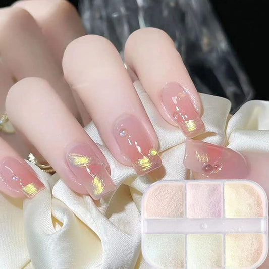 6 Colors Mirror Laser Aurora Chrome Powder for Nails,Nail Glitter Nail Powder, Chameleon Powder Chrome Iridescent Pigment Nail Art Glitters(6 grids)