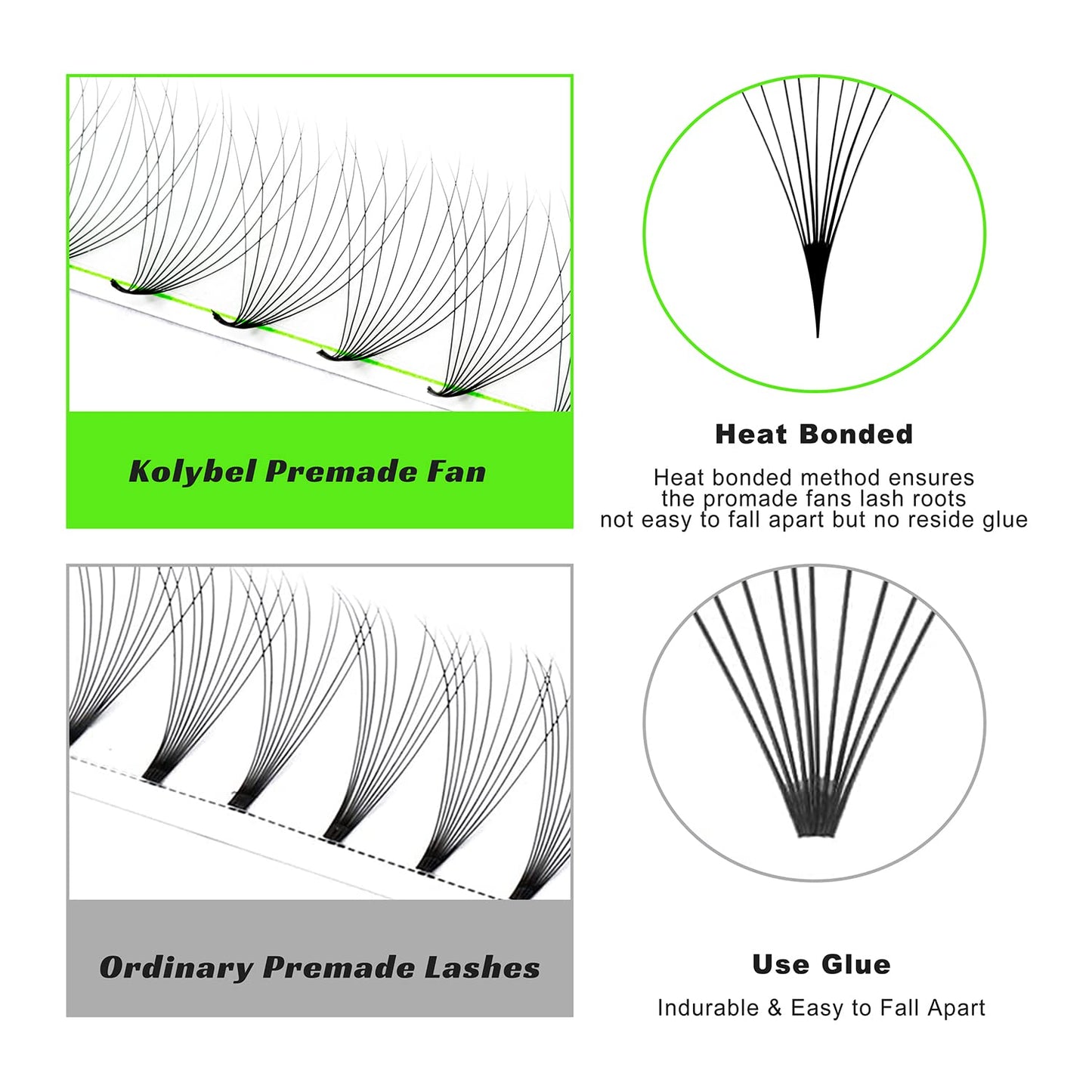 500 Fans 10D 0.07D 8-15MM Middle Stem Premade Lashes & 600 10D 0.07D 8-15MM Fans Loose Fans Premade Lashes
