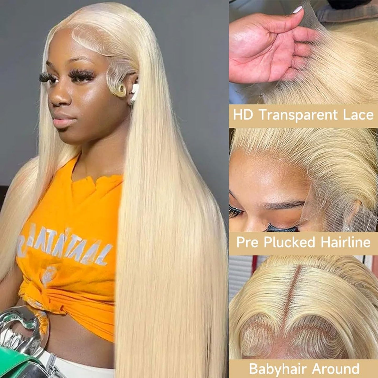 Guangming 613 13x6 Lace Front Wig Human Hair 250% Density 613 HD Lace Frontal Wig Straight Blonde Lace Front Wigs Human Hair Pre Plucked With Baby Hair (24Inch, 613 Frontal Wig)