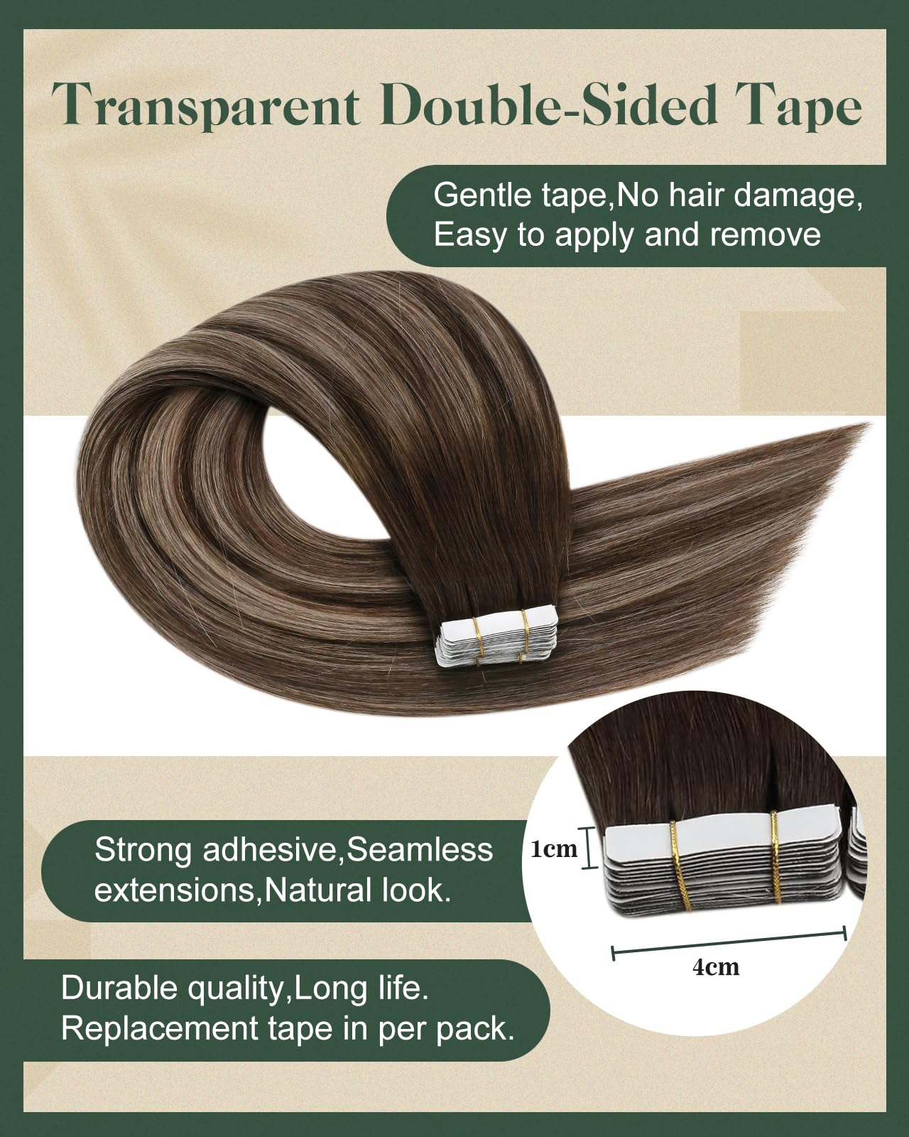 Ugeat Tape in Hair Extensions Human Hair Brown Balayage Hair Extensions Tape in Dark Brown Highlight Ash Brown Ombre Seamless Tape in Human Hair Extensions for Women Short Hair 12 inch 20Pcs 30G