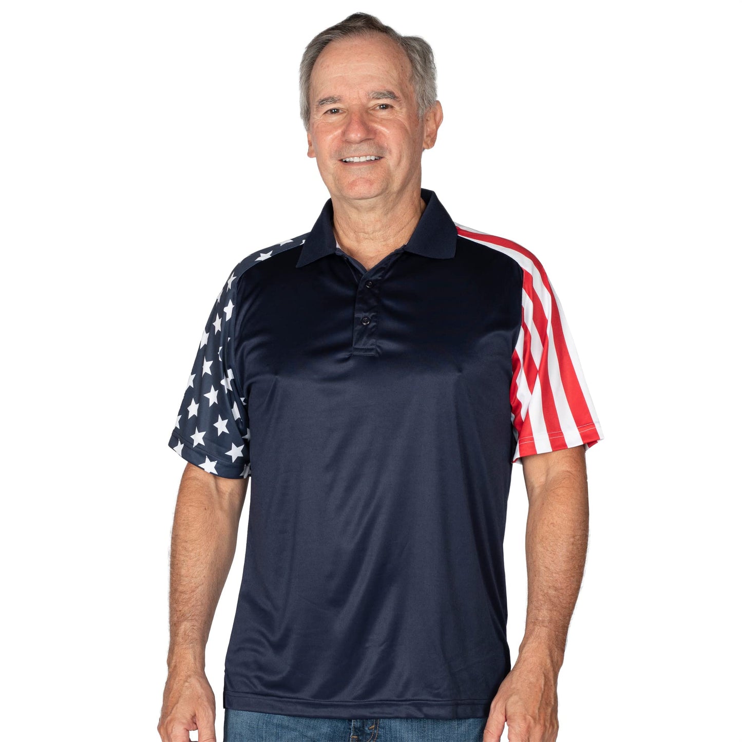 Men's Performance American Flag Polo Shirt | Pull-On Closure American Flag Golf Shirt | USA 4th of July Golf Shirts for Men in 3X-Large
