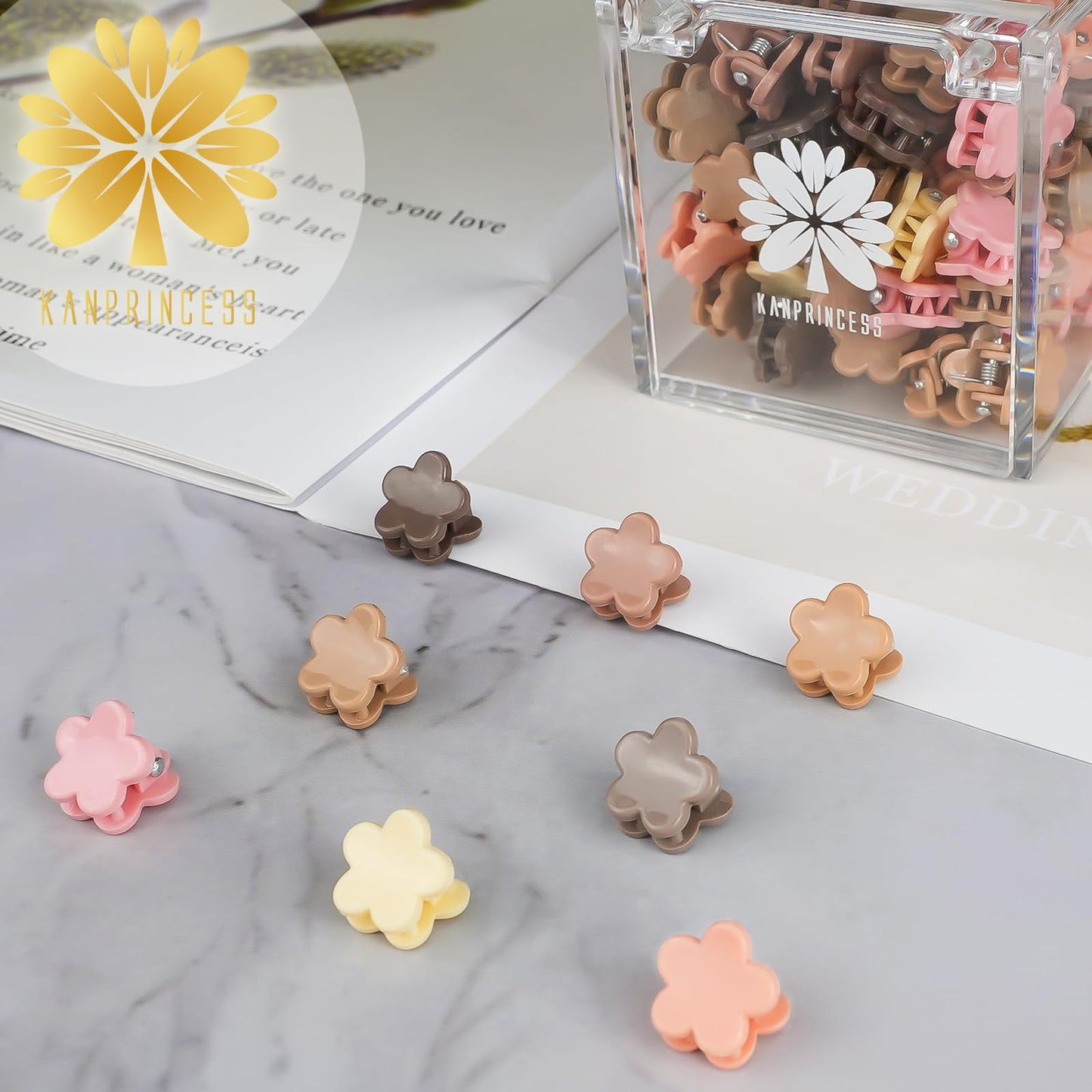 KANPRINCESS 90PCS Mini Claw Clips Small Hair Clips With Fancy Box Flower Claw Clips for Hair Cute And Sweet Small Claw Clips For Women And Girls Hair Accessories For Gift(SET1)