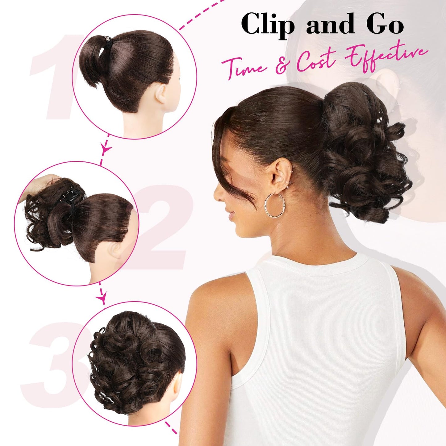 REECHO 9" Short Ponytail Extension, Classic Loose Curly Wavy Claw Clip Pony tails Hair Extensions HP001 Hairpieces for Women - Medium Blonde with Blonde Highlights