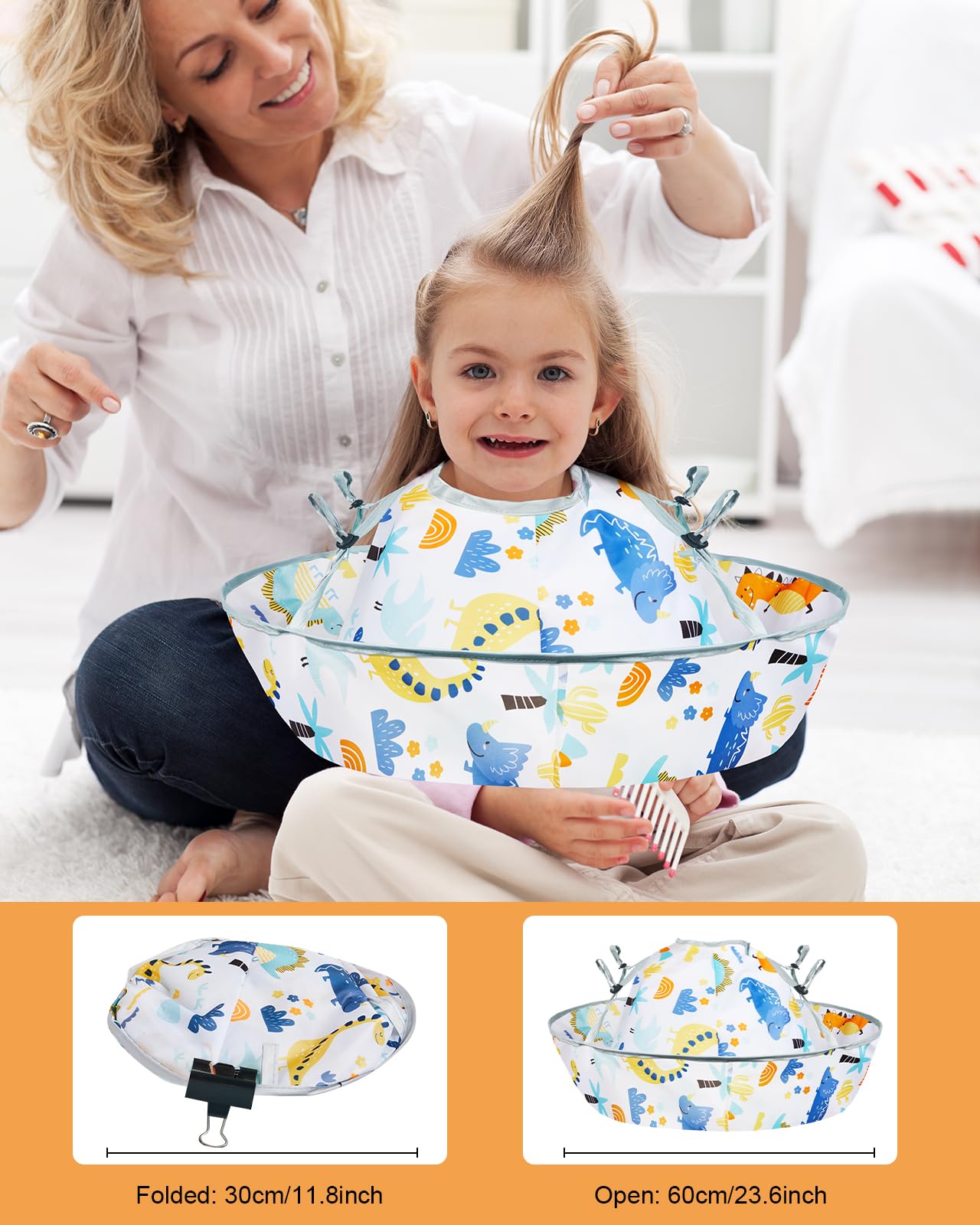 Lictin Haircut Capes Umbrella for Kids - Hair Cutting Haircut Cape Kids Waterproof Foldable Adjustment, Hairdressing Umbrella Cape Apron, Dinosaur Theme