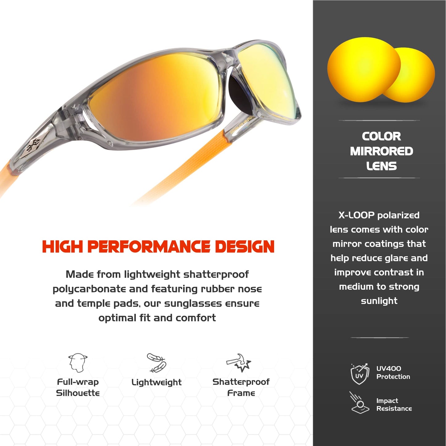 X LOOP Polarized Sports Sunglasses for Men - Wrap Around UV400 Baseball Running Cycling Driving Fishing Golf Glasses