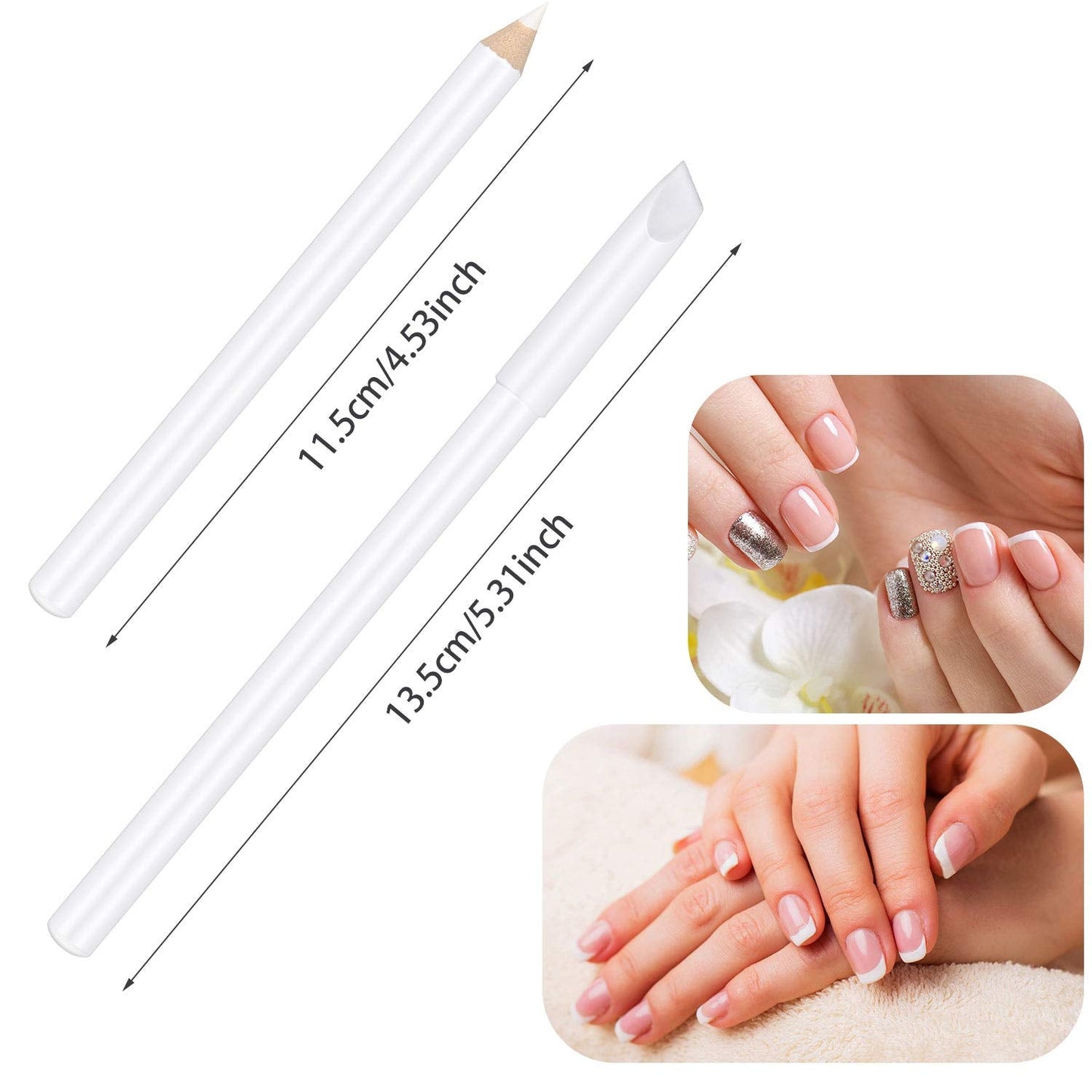 12 Pieces White Nail Pencil 2-in-1 Nail Whitening Pencils French Nail Design Pencils with Cuticle Pusher for DIY Nail Design Manicure Supplies