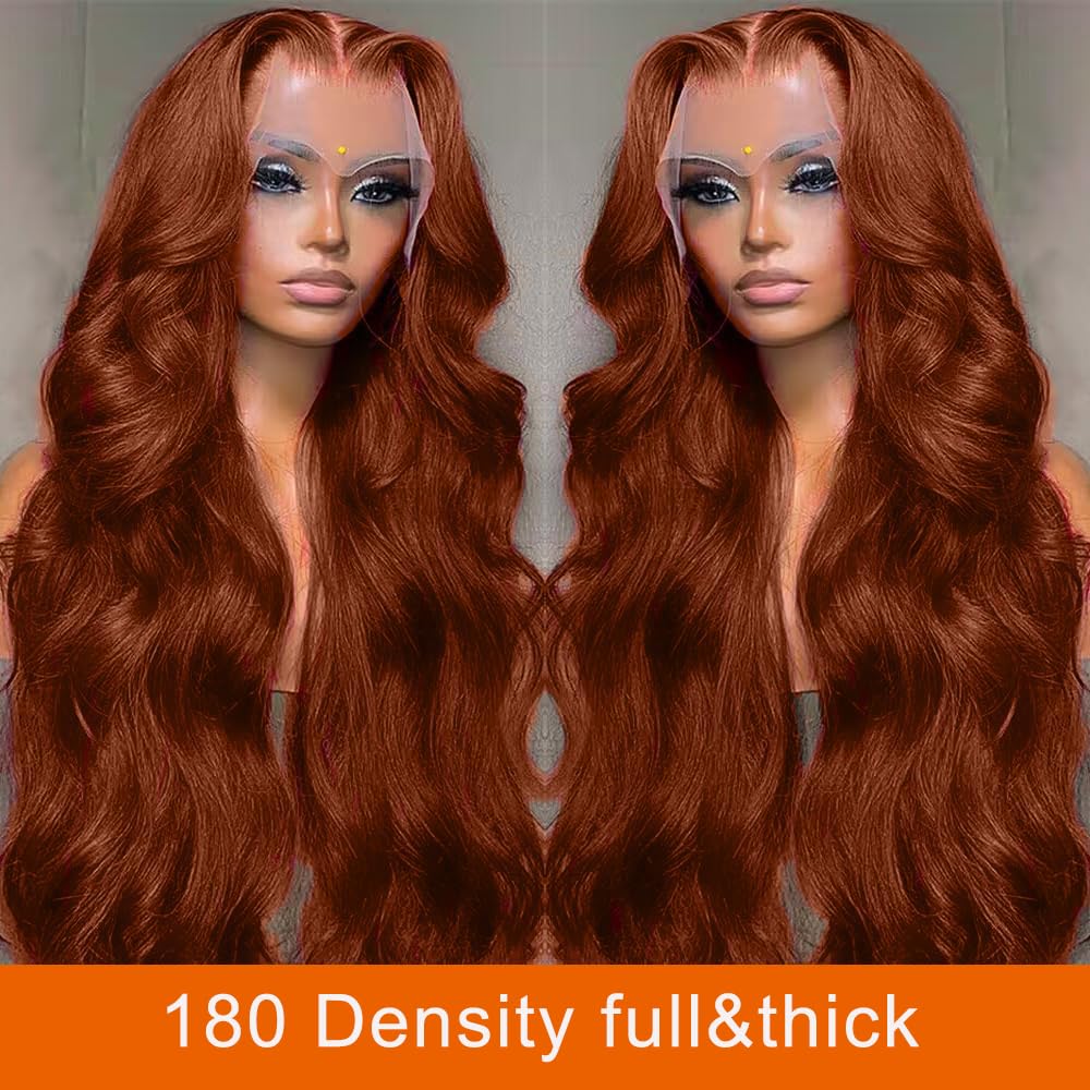 GUART Reddish Brown Lace Front Wigs Human Hair 13x6 Body Wave Lace Front Wigs Human Hair Pre Plucked Auburn Colored Wigs Human Hair 180% Density Hd Lace Frontal Wigs Human Hair 24 Inch