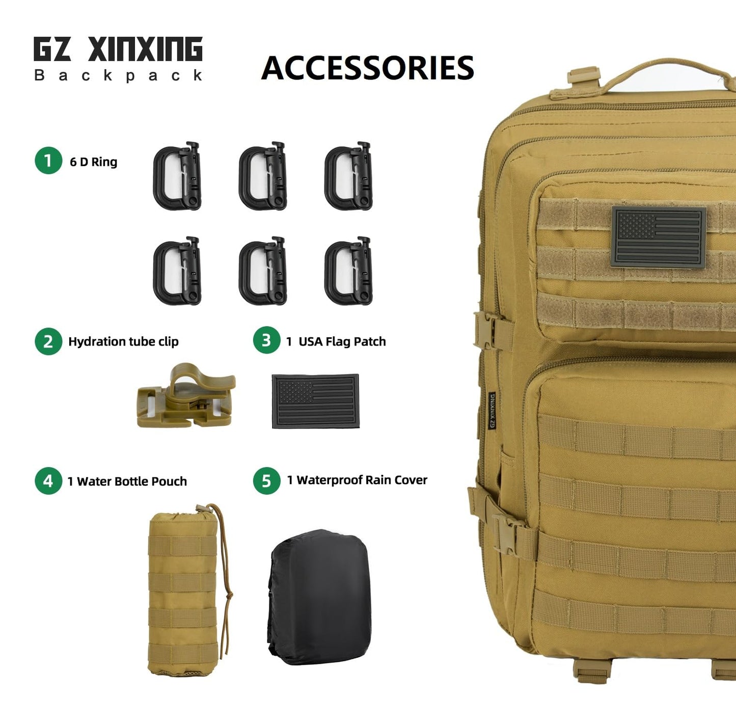 GZ XINXING 3 day Assault Pack Military Tactical Army Backpack Bug Out Bag Daypack