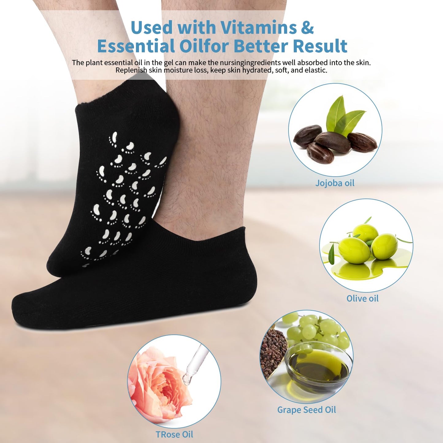 Silicone Moisturizing Socks for Men - 1 Pair Soft Foot Care Socks - Large Size Feet Moisturizing Socks for Dry Cracked Feet (Size L)
