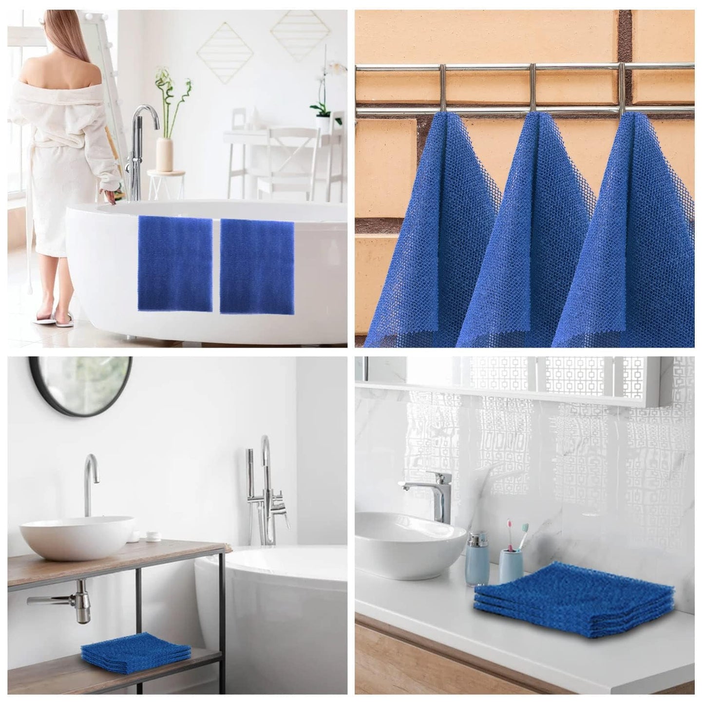 3 Pieces African Bath Sponge African Net Long Net Bath Sponge Exfoliating Shower Body Scrubber Back Scrubber Skin Smoother,Great for Daily Use (Blue)