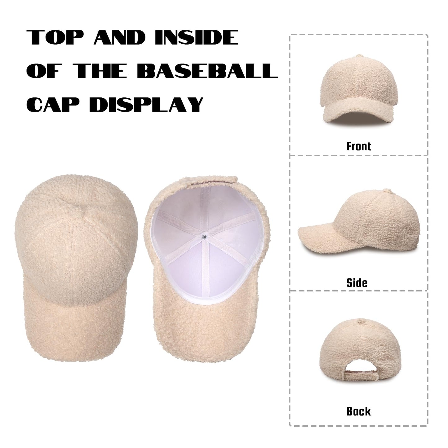 MGBPEI 1Pack Women's Winter Baseball Cap Adjustable Solid Color Lamb Wool Warm Baseball Cap Unisex Unconstructed Plain Cap