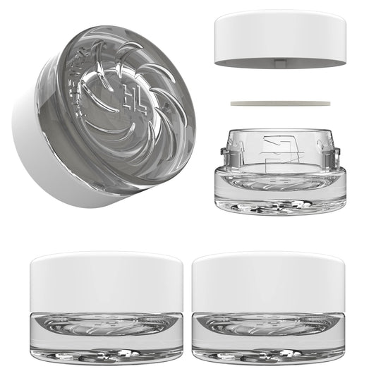 5ml Supercell Clear Glass Thick Child Resistant Containers – Concentrate Storage Jars for Oil, Lip Balm, Wax, Cosmetics – Premium PE Cap Seal White Lid (100)