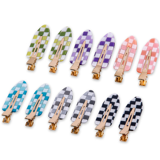 Cptots No Crease Creaseless No Bend Hair Clips For Styling Non Slip Flat Clips For Makeup Hair Accessories For Women,Checkerboard Multiple Colors,12 PCS