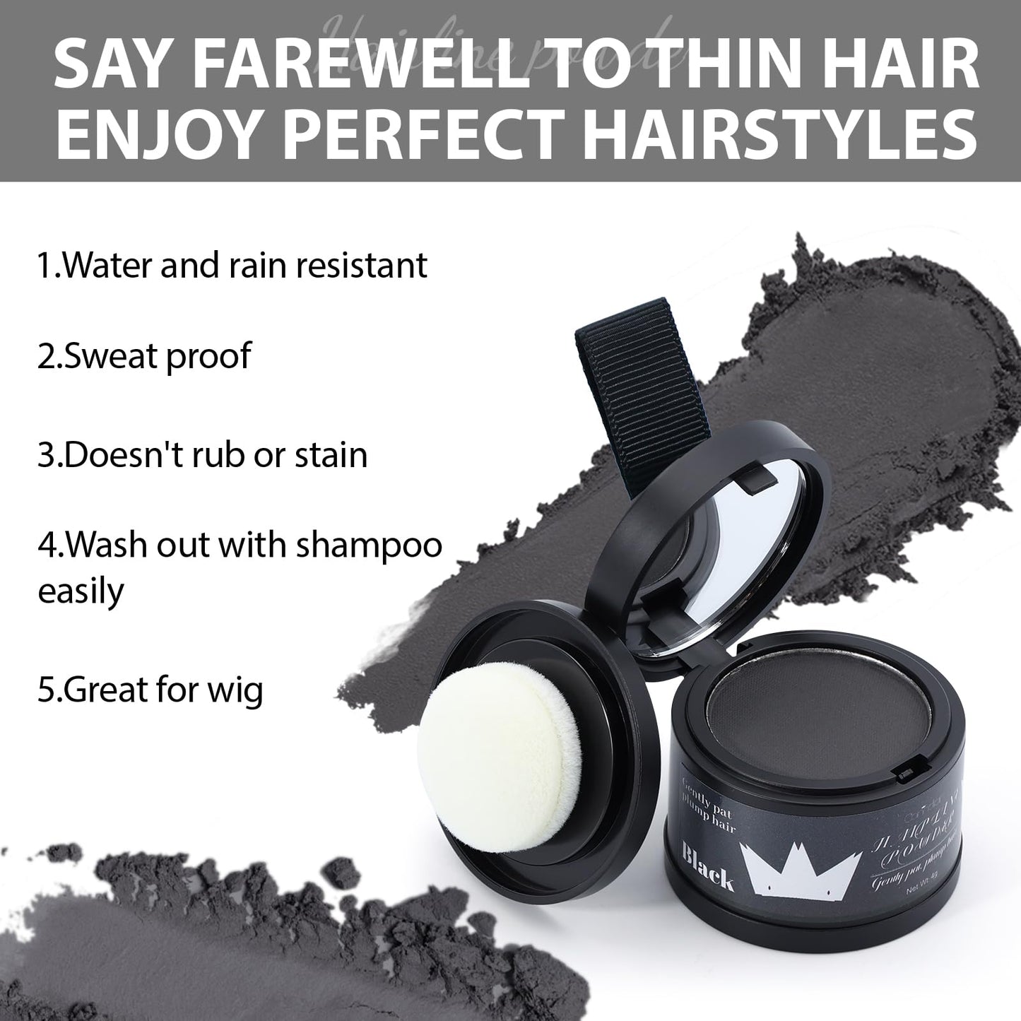 2 Pack Hairline Powder for Women and Men, Used to Root Touch Up Hair Color, Thinning and Gray Hair Coverage and Bald Spots Coverage, Black