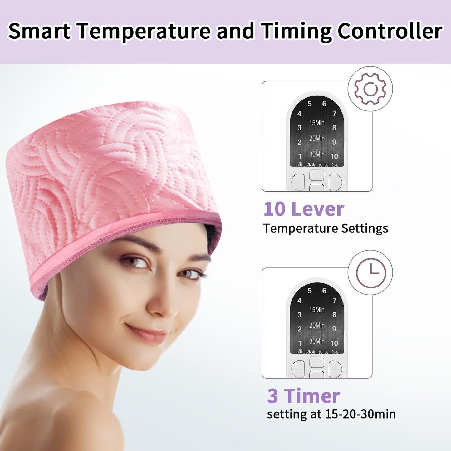 Hair Steamer Cap, Portable Hair Care Hat with 10 Mode Temperature Control, 110V Electric Heating Cap for Hair SPA Beauty Steamer Nourishing Hat Hair Thermal Treatment Cap (Pink)