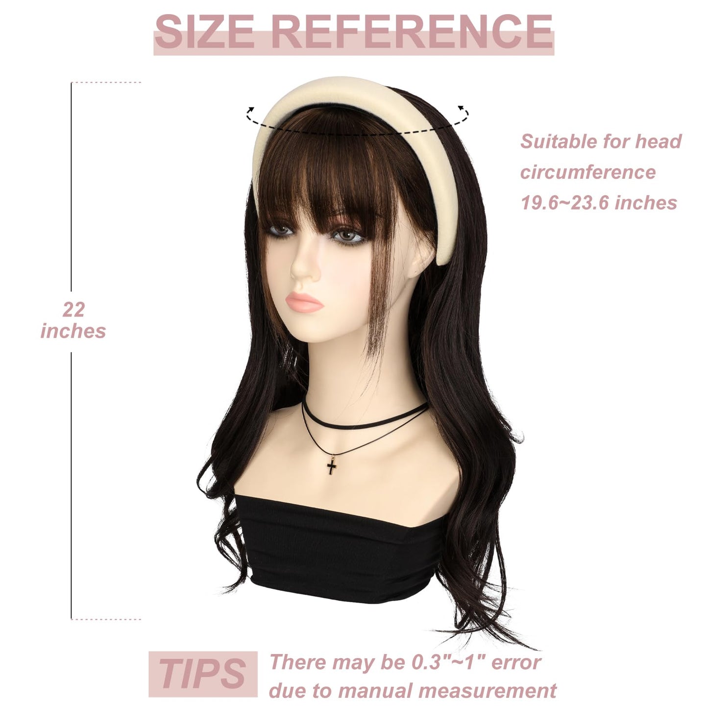 Soulwigger 22 inch Synthetic Beige Headband Hair Wig Curly Body Wave Glueless Black Brown Wigs For Women With None Lace Front