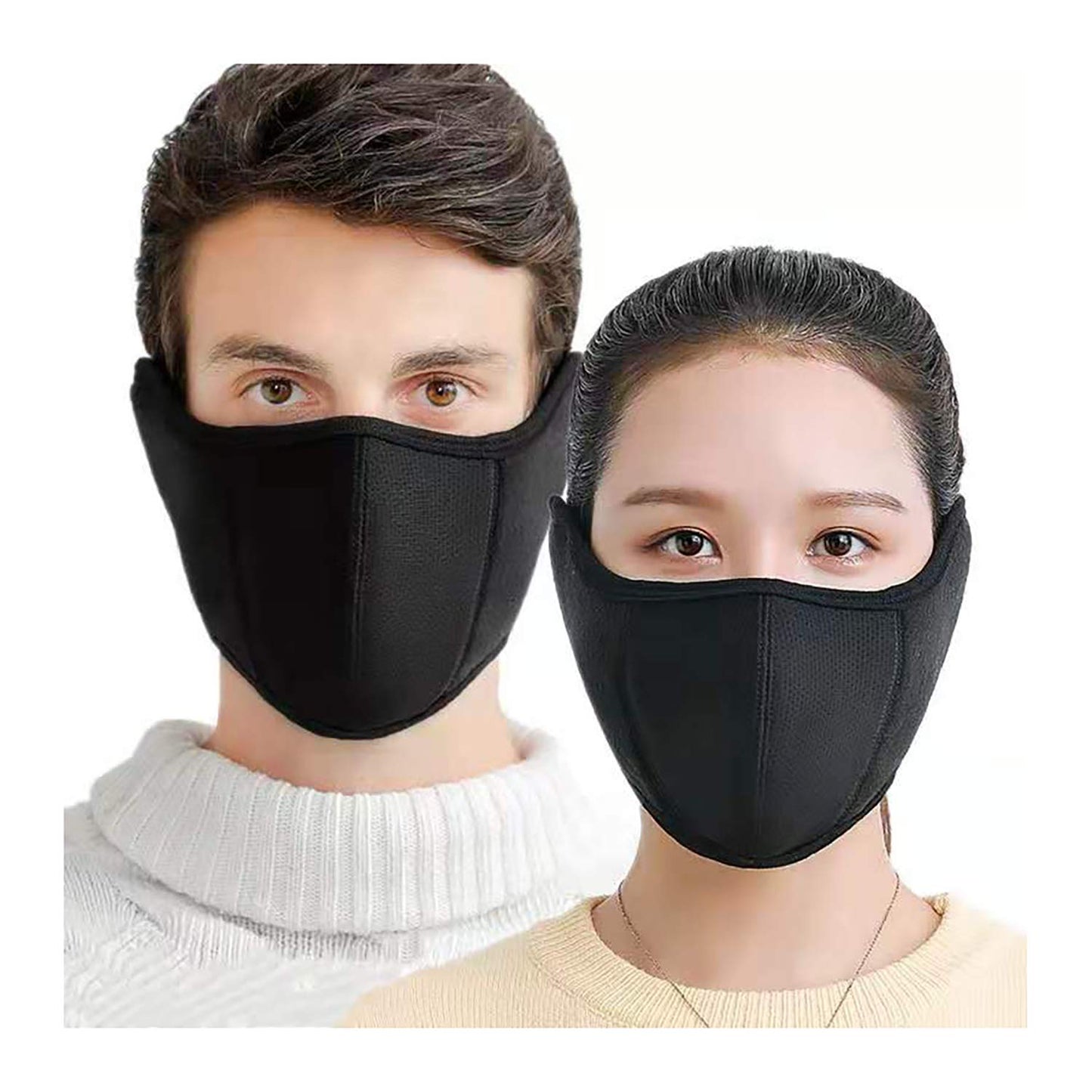 E-jades 2PCS Winter Black Half Face Mask Washable Reusable for Men Women Unisex Running,Cycling,Bicycle,Motorcycle,Skiing,Snowboard, Nose and Mouth Windproof Facemask Balaclava for Outdoor Earmuffs