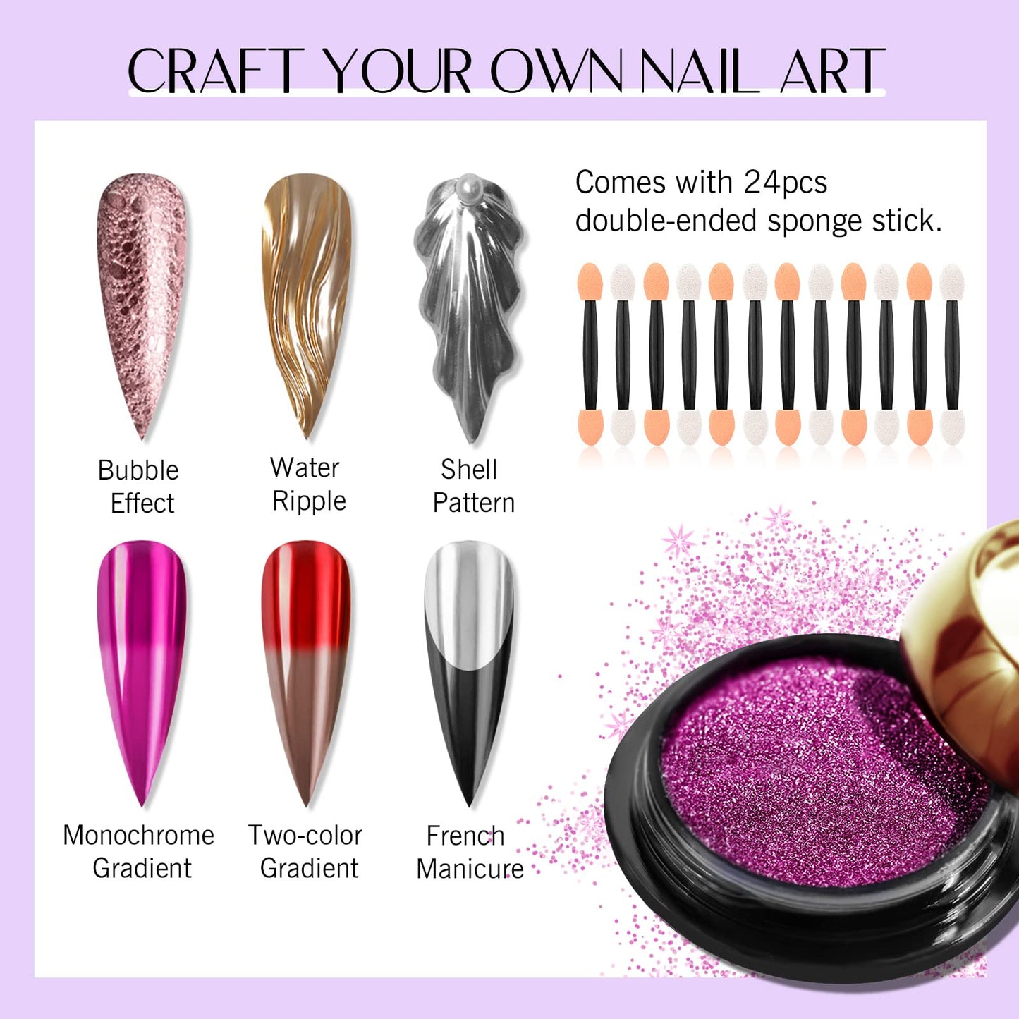 24Pcs Saviland Chrome Nail Powder Set - Metallic Mirror Effect Holographic Nail Powder Silver Red Green Gold Nail Chrome Powder for Nails Art Decoration