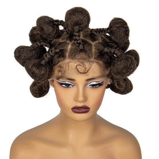 A ANYTIME Handmade Bantu Knotless Braided Wigs Synthetic Full Lace Braided Wig Buns Wig Full Lace Braids Wig with Baby Hair African Braiding Hair Wig for Black Women(1B-30)