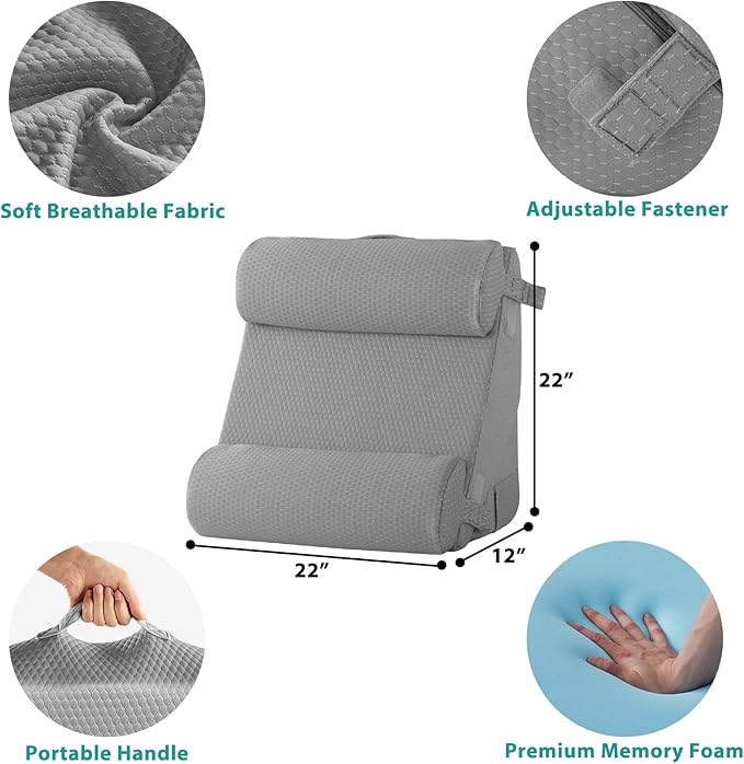 Adjustable 4pcs Bed Wedge Pillow Set, Memory Foam Wedge Pillow Post Surgery for Back, Neck, Leg Pain Relief, Pillow Wedge for Sleeping, Sitting up in Bed, Acid Reflux and GERD, Grey