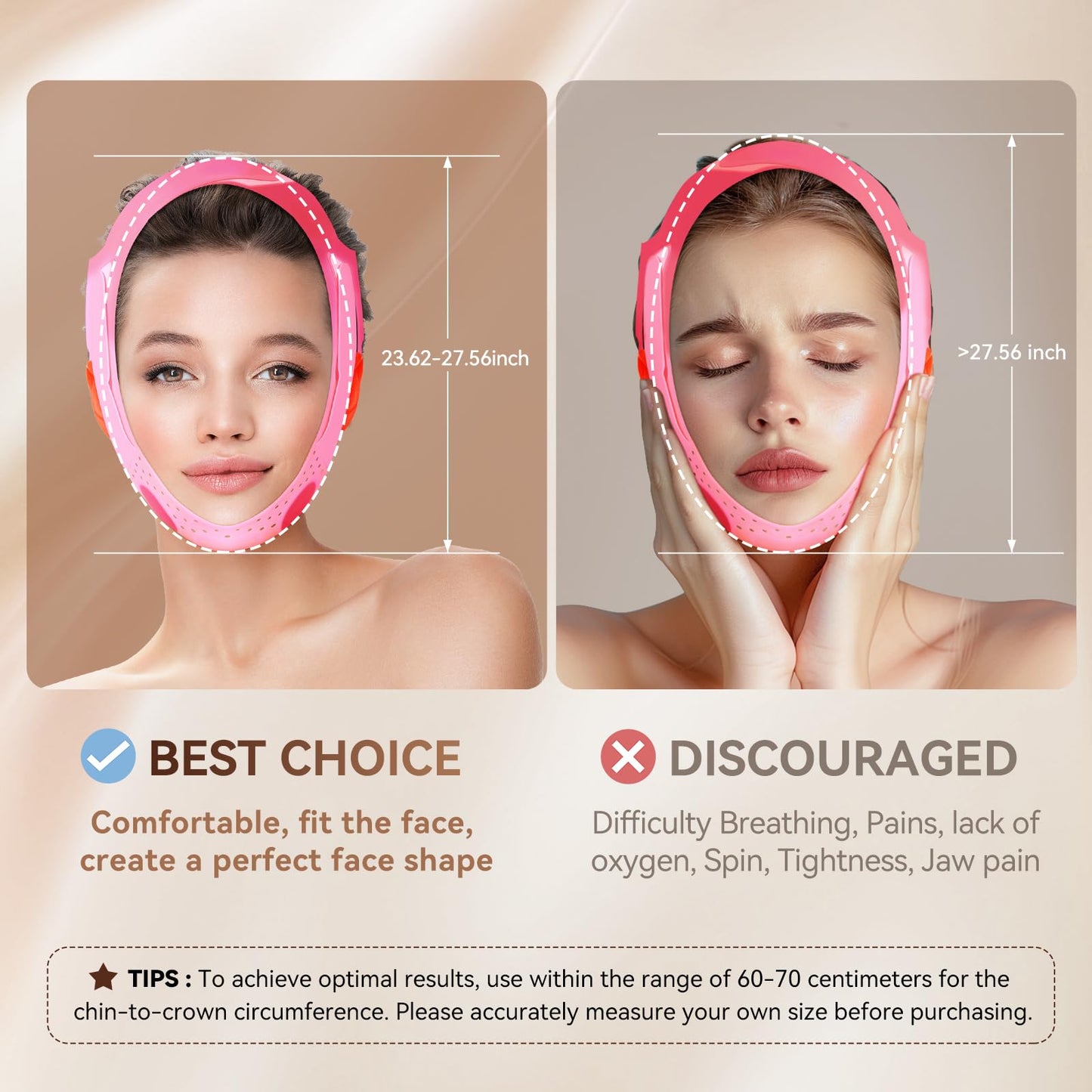 Reusable V Line Silicone Face Strap, Soft Silicone Chin Strap for Women 23-27 Inches (powdered)
