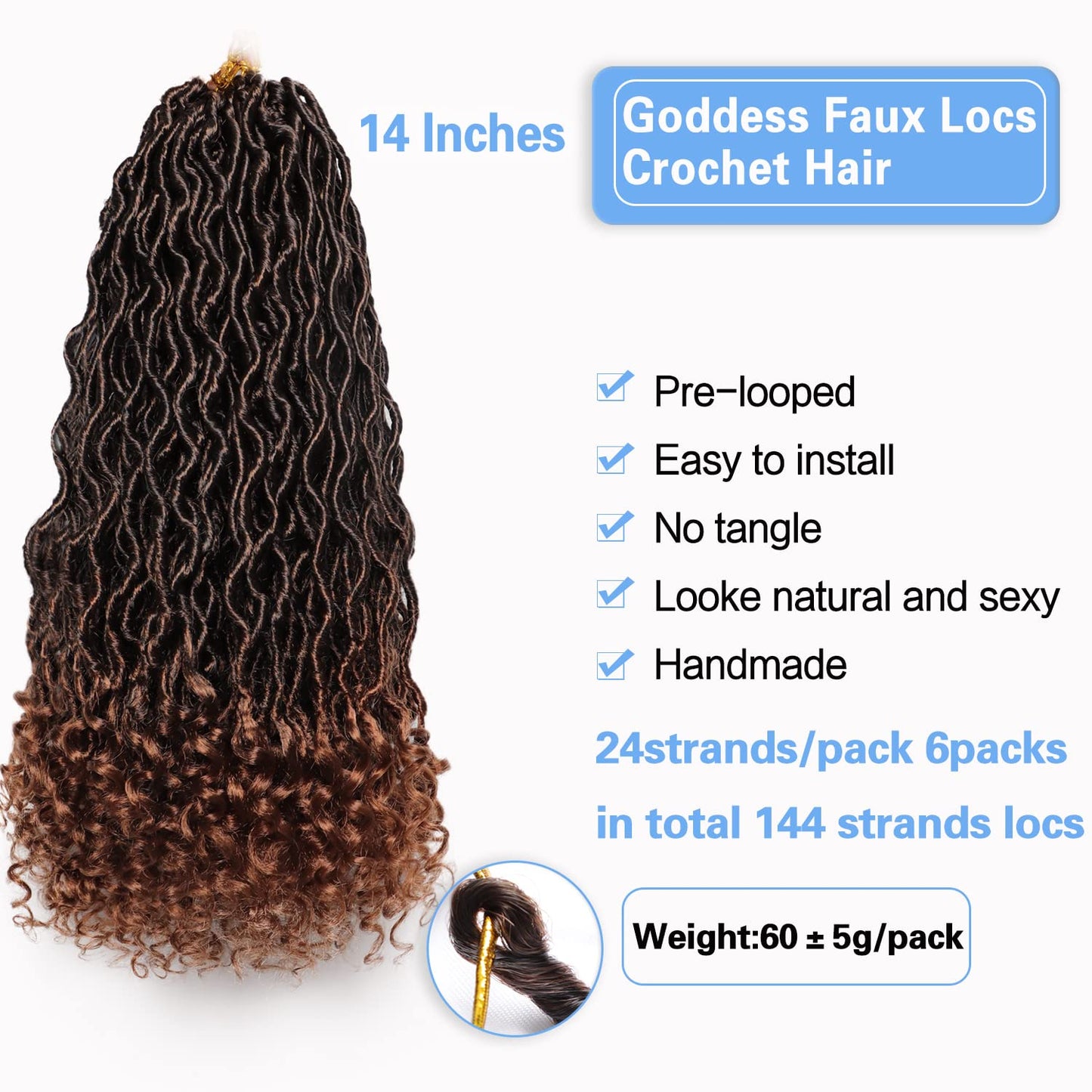 Goddess Locs Crochet Hair 6 Packs 14 Inch Wavy Curly Faux Locs Crochet Hair Pre Looped Crochet Synthetic Braids Hair With Curly Ends Crochet Faux Locs Hair for Black Women Extensions