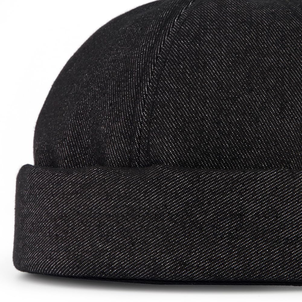 UNDERCONTROL Extra Large Oversized XXL Brimless for Big Head Hand Stitched Steel Label Adjustable Non Fade Denim Unisex Plus Size Korean XL Watch Cap (Denim Black)