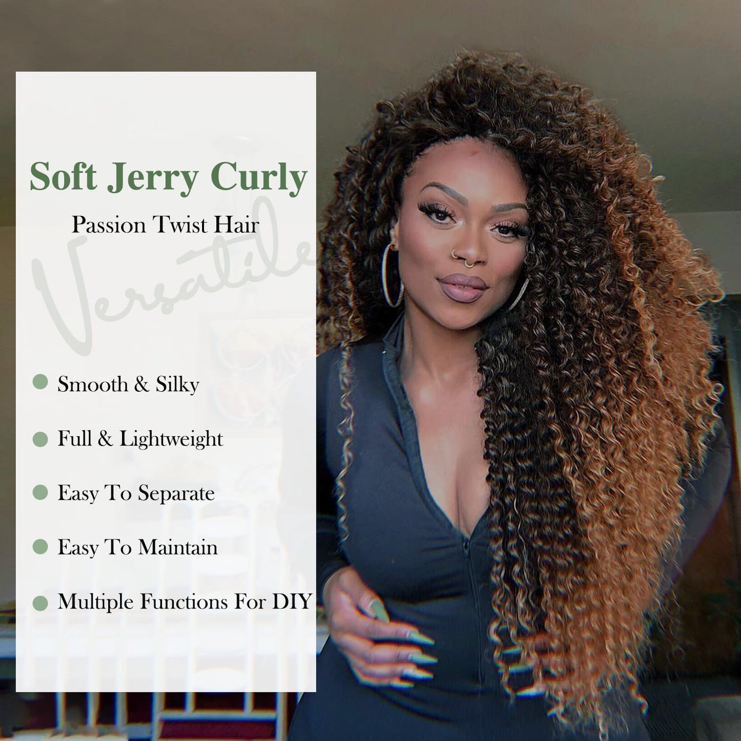 WIGER Kinky Curly Braiding Hair Marlybob Crochet Hair Ombre Brown Jerry Curly Passion Twist Hair 18 Inches Long Curly Crochet Braids for Women Synthetic Kinky Twisted Hair Extensions (6 Packs, 1B/30)