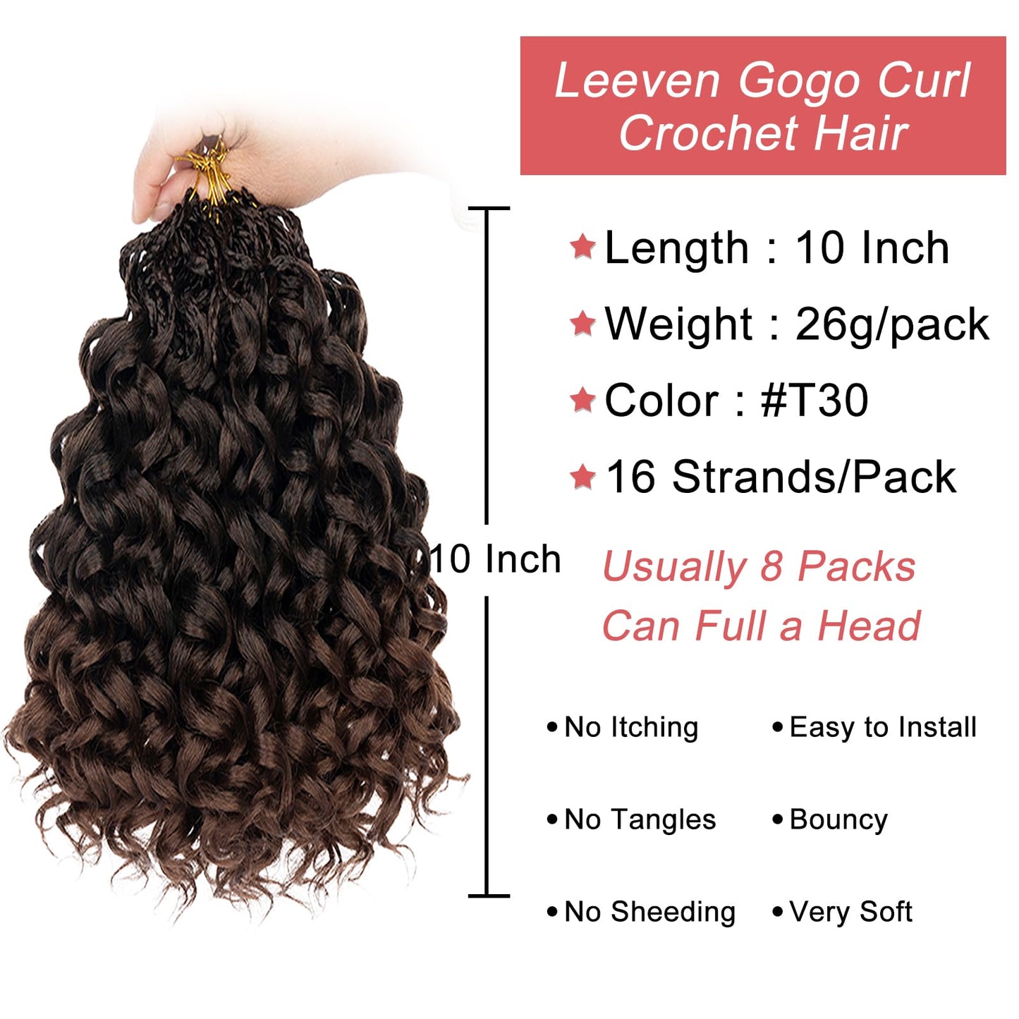Leeven 10 Inch 8 Packs Gogo Curl Crochet Hair Ombre Brown Pre Looped Ocean Wave Crochet Hair Short Deep Twist Curly Bohemian Crochet Box Braids Synthetic Water Wave Braiding Hair for Women