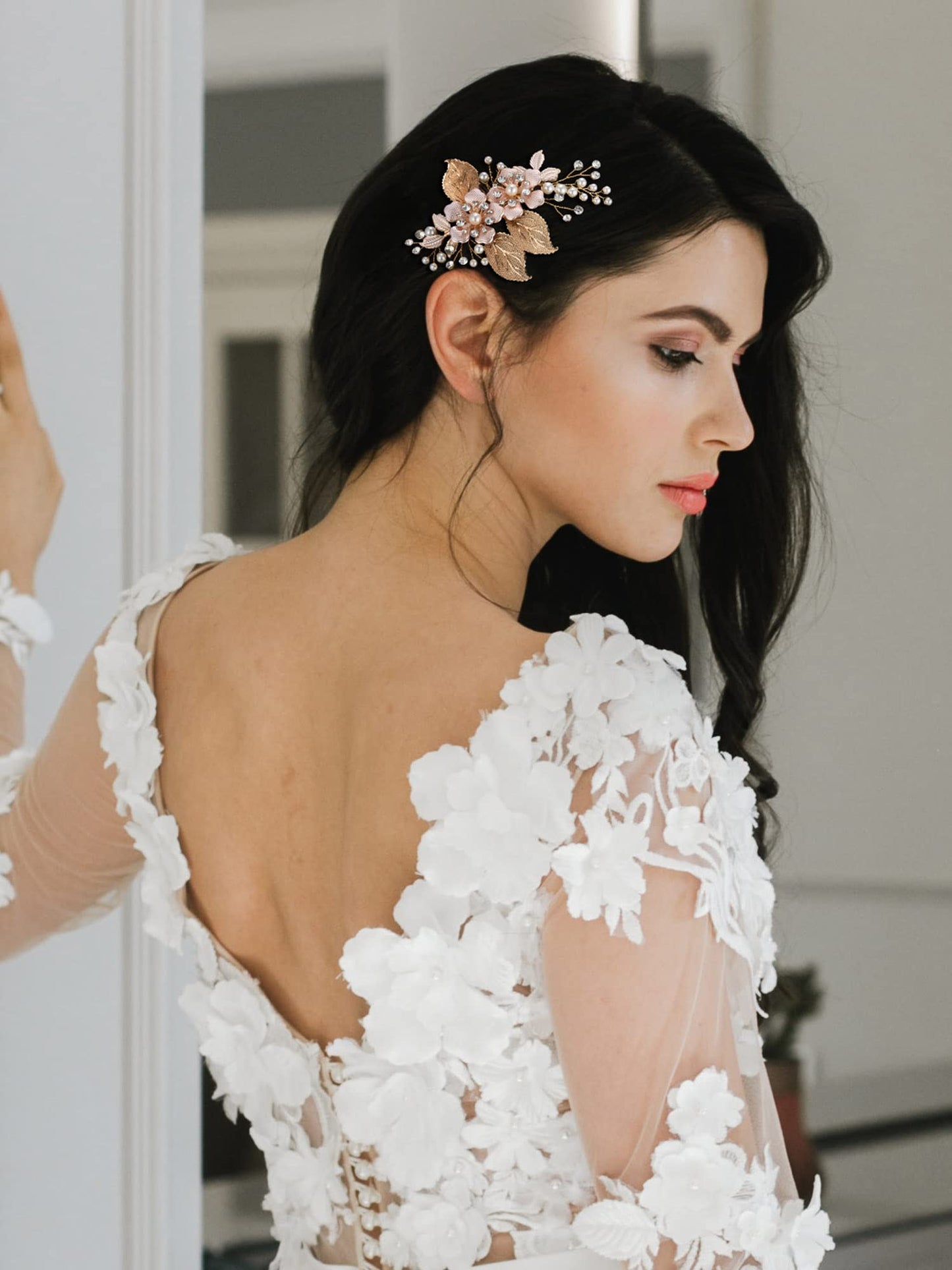 SWEETV Gold Wedding Hair Comb-Handmade Bridal Hair Clip Wedding Hair Accessories for Women