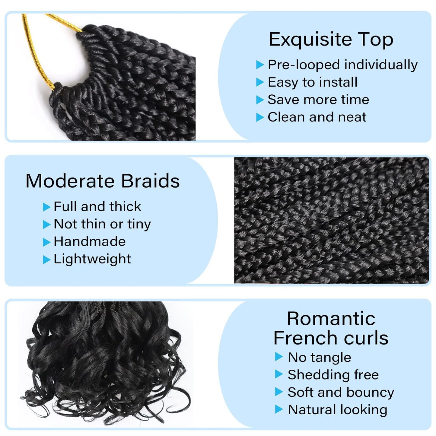Crochet Hair for Women 10 Inch Crochet Braids Box Braids Crochet Hair French Curl Braiding Hair Pre Looped Crochet Hair Short French Curl Crochet Braids with Curly Ends Hair Extensions Braids (1B)