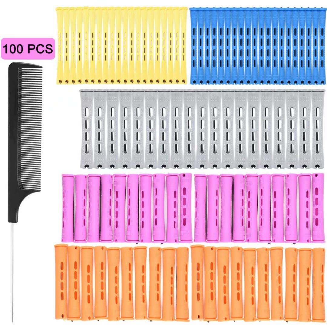 100pcs Perm Rods Set - 5 Sizes Cold Wave Rollers for Natural Curling, Styling and Hairdressing (Orange, Purple, Gray, Blue, Yellow)