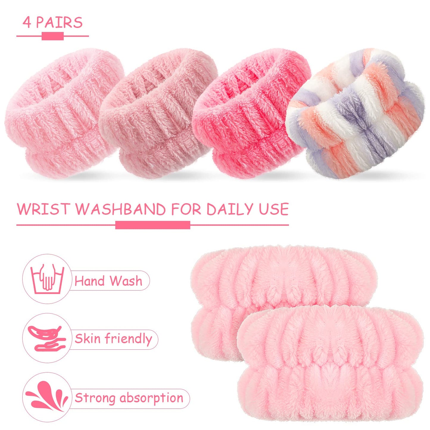 Chuangdi 4 Pairs Wrist Bands for Washing Face Wrist Spa Microfiber Wash Towel Band Scrunchies Absorbent Wristbands Sweatband for Women Prevent Liquid from Spilling(Vivid Colors)