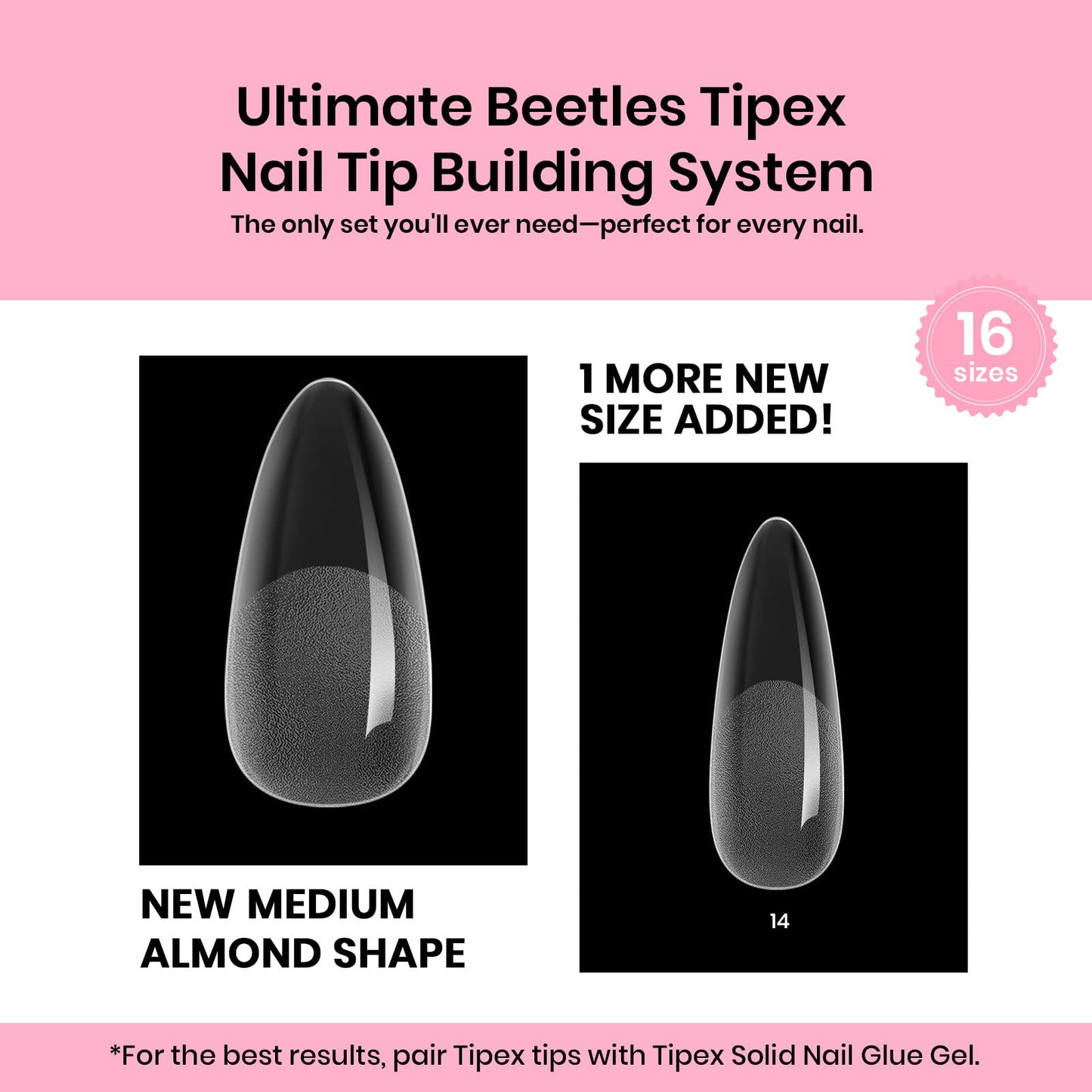 Beetles Tipex Gel Nail Kit, Medium Almond Nail Tips 224 Pcs Pre-Building Pre-Etched Almond False Nail Tips with UV Nail Glue, LED Mini Nail Lamp Thick Acrylic Nail Set for Women