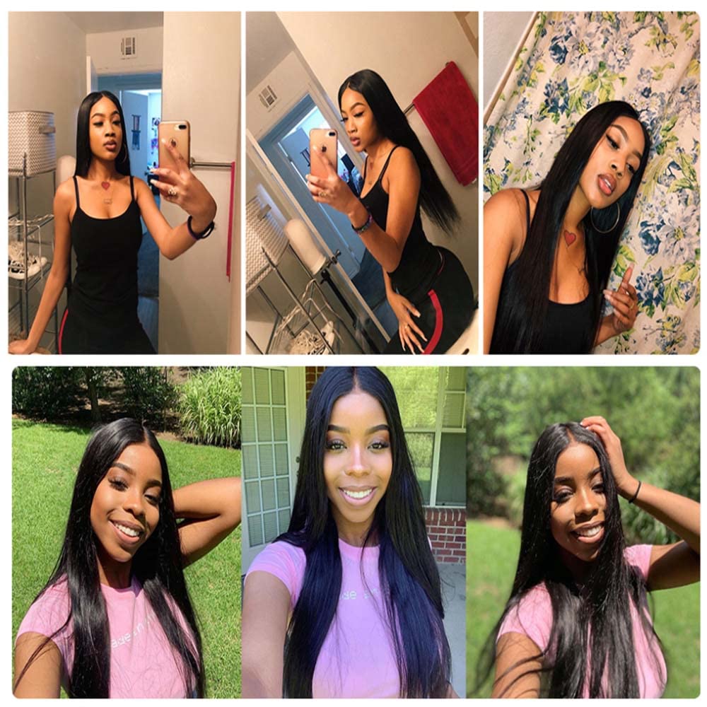 #1B Straight Human Hair Bundles 8a Grade Natural Color Double Weft Brazilian Remy Hair Weave Extensions Wet and Wavy Bundles Soft and Silky for Black Women (26 26 26 inch,3 Bundles)
