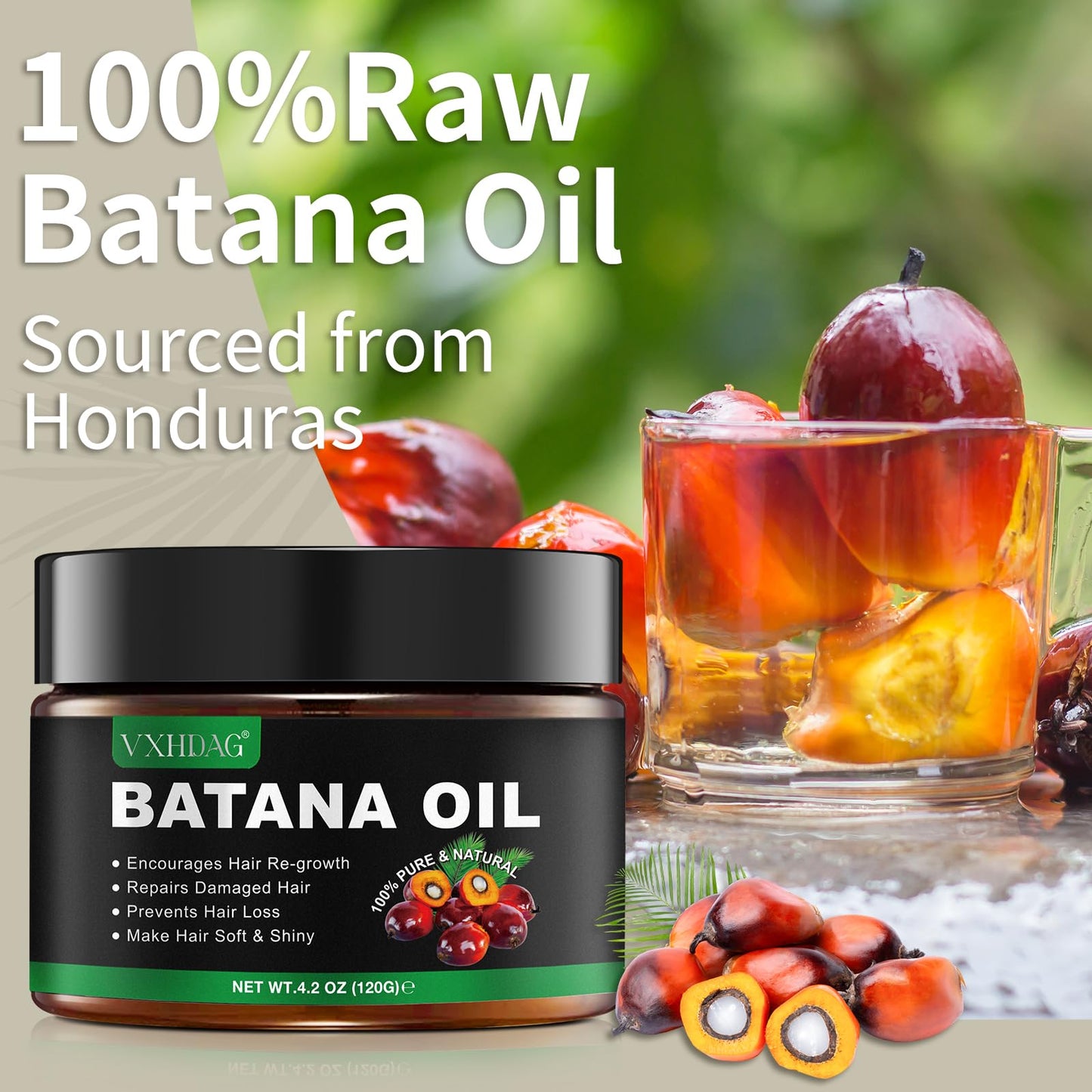 Raw Batana Oil for Hair Growth with Scalp Massager - 100% Natural Botana Oil from Honduras, Eliminate Hair Split Ends, Restores Damaged Hair and Scalp, Enhances Hair Radiance Nourishment 120 G