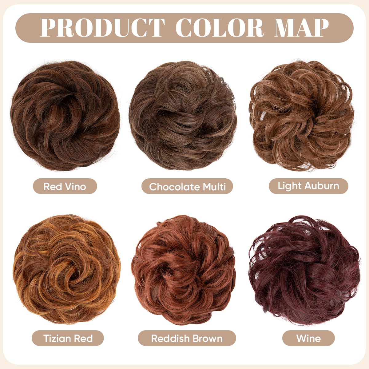 SARLA 2PCS Messy Hair Bun Hair Pieces Wavy Curly Synthetic Updo Fake Scrunchies Ponytail Extension for Women Light Auburn