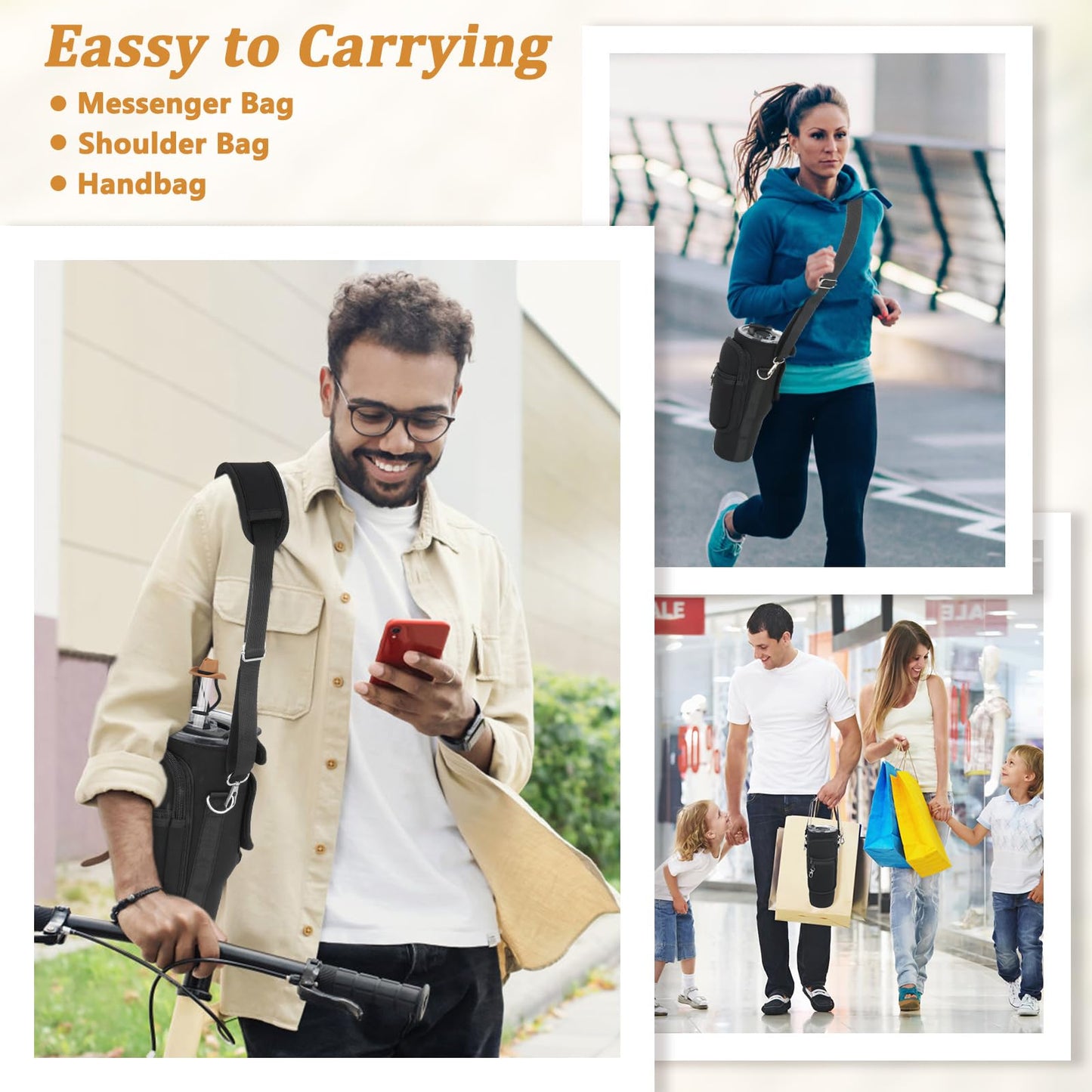 Water Bottle Carrier Bag with Phone Pocket and 2 Straw Covers Compatible with Stanley/Meoky/BrüMate 40 oz Tumbler with Handle,Water Bottle Holder with Adjustable Strap Fits for Stanley Cup Accessories