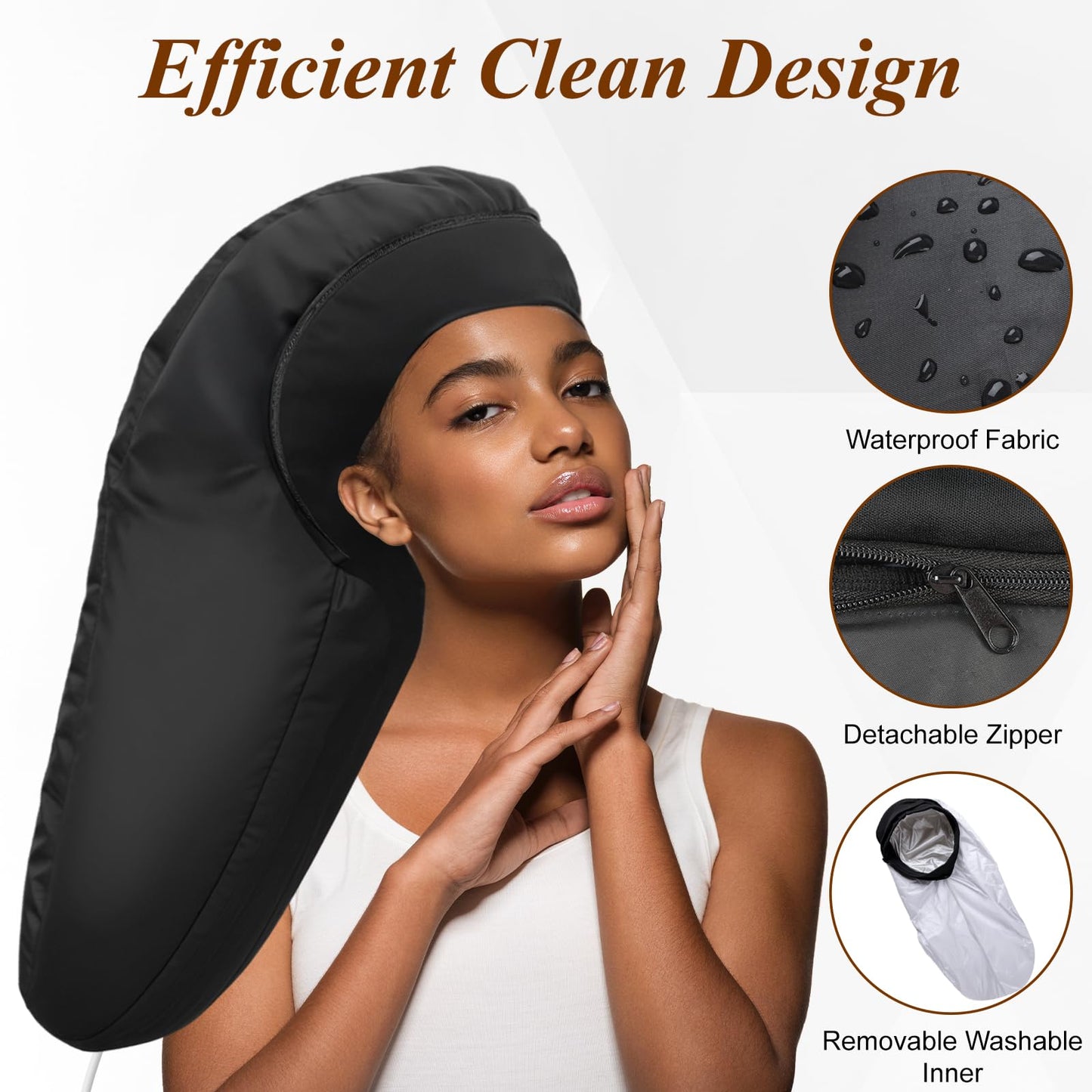 Heated Cap for Deep Conditioning: Upgraded Extra Large 10-Level Fast Heating 3 Time Settings Hair Steamer Cap for Natural Black Hair Portable Thermal Steam Cap for Home Hair Treatment - Black