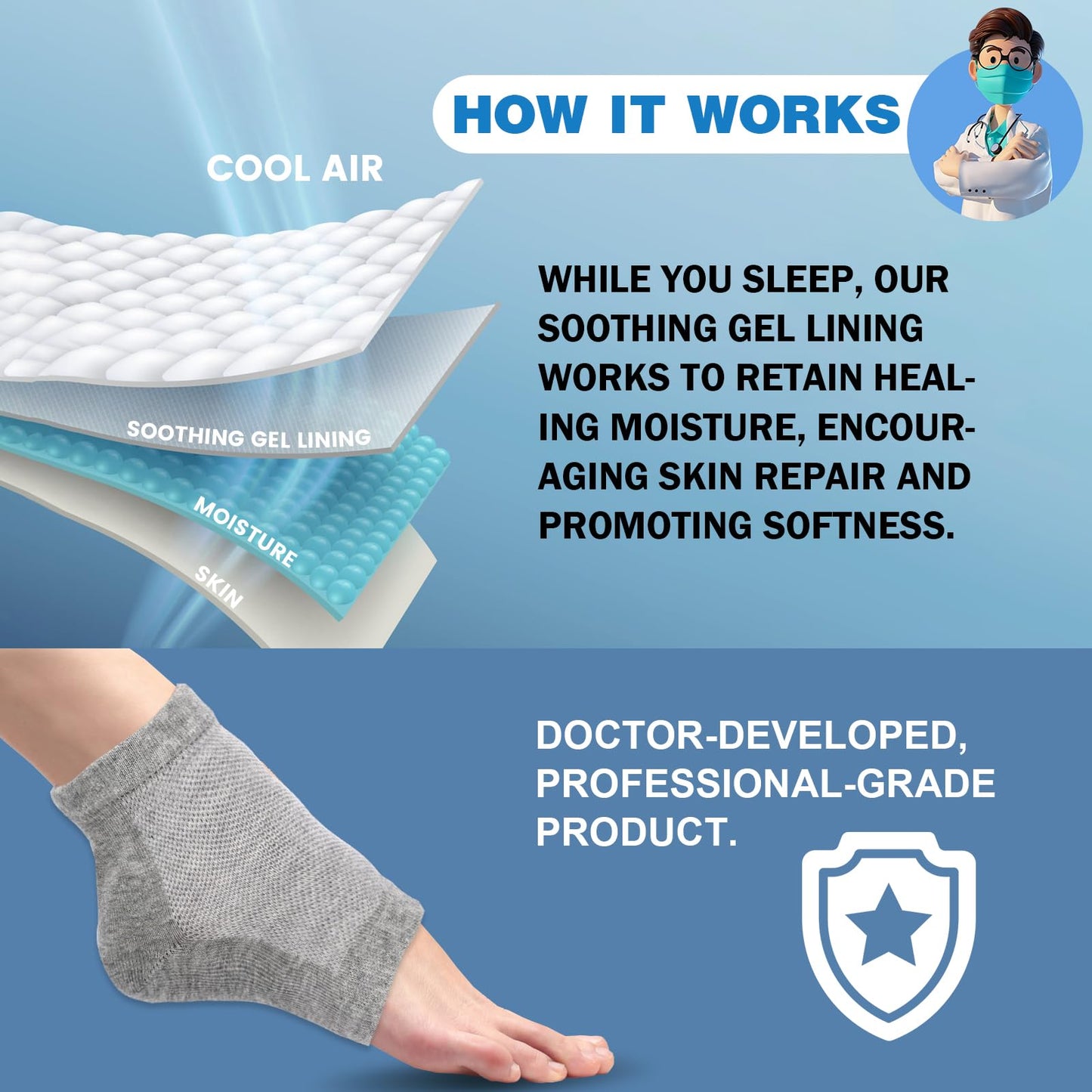 TEAWOO 3 Pairs Moisturizing Heel Socks for Cracked Heel Treatment, Foot Care Toeless Socks to Soften and Hydrate Dry Cracked Feet Heels, Cracked Heel Repair Socks, Gel Socks for Dry Cracked Feet