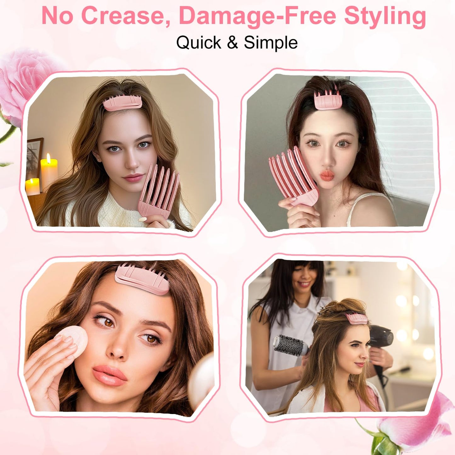 2PCS Volumizing Hair Root Clips for Fluffy Bangs, Wind Shaping Comb for Men and Women,No Crease Hair Lifting Clip for a Natural Puffy Lazy Hairstyle,Easy High Crown Volume Tool (Pink, 3-teeth+6-teeth)