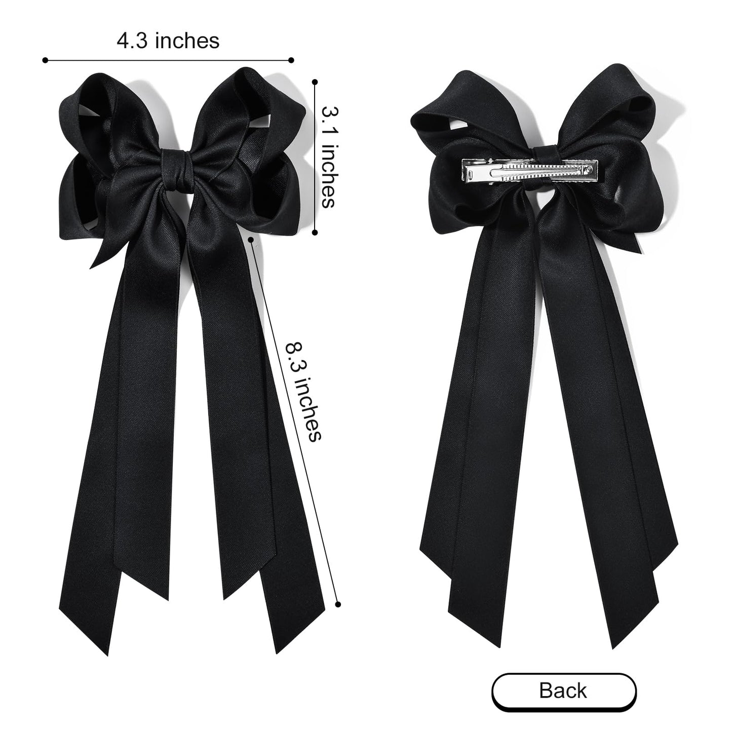 2PCS Hair Bows for Women Hair Clip Black White Hair Ribbon Accessories Slides Metal Clips Hair Bow for Women Girls Toddlers Teens Kids