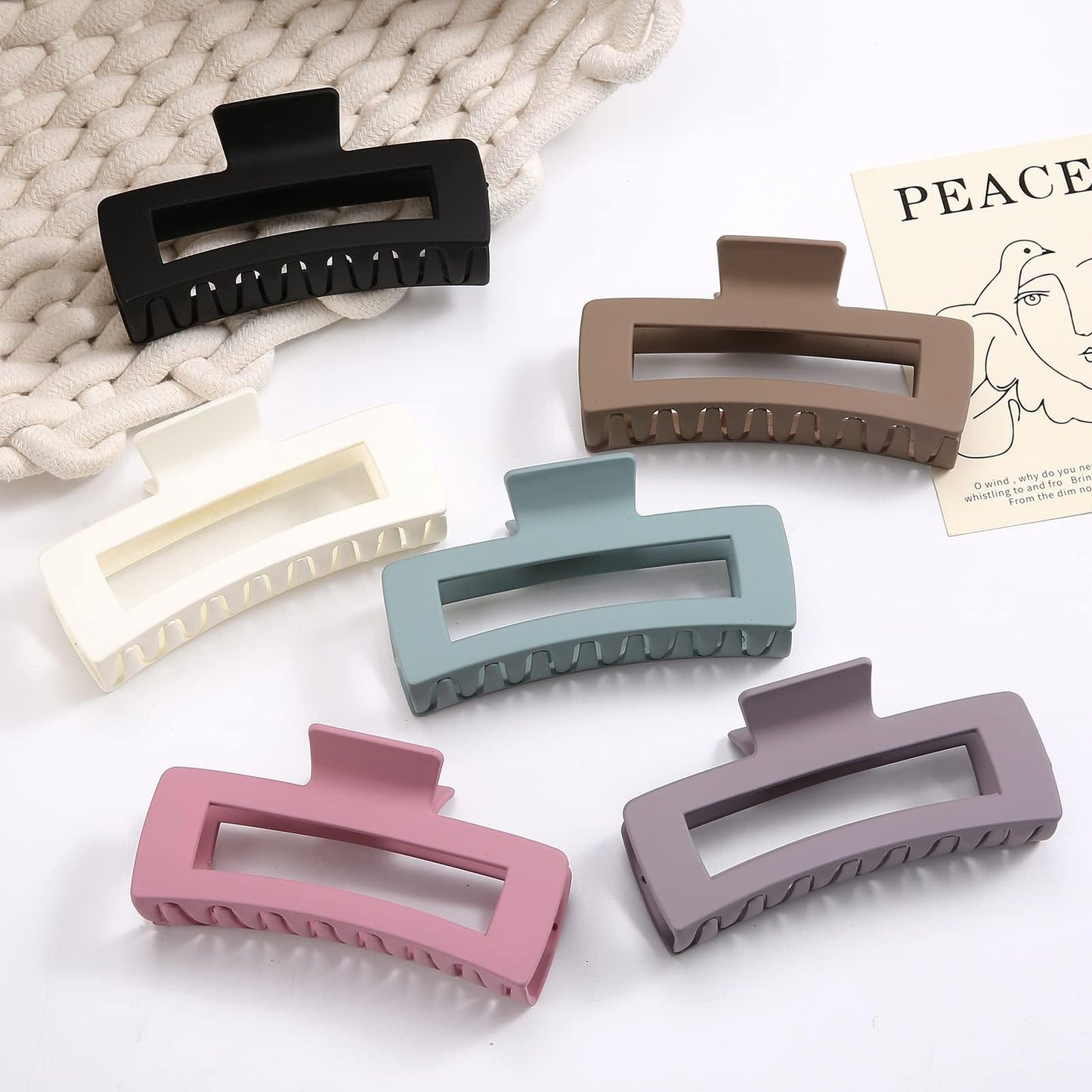 6 PCS 5 Inch Extra Large Claw Clips, Big Hair Clips for Thick Long Curly Hair, Durable Matte Strong Hold Hair Claw Clips, Non-slip Square Hair Clips for Women, Hair Accessories