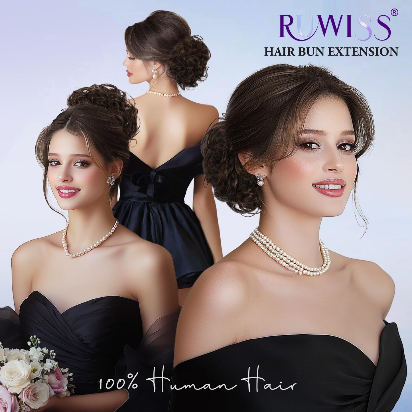 RUWISS Large Messy Bun Hair Piece with Claw Clip Human Hair Bun Wavy Curly Chignon Hair Bun Extensions Tousled Updo Hair Pieces for Women Claw Clip Ponytail for Women, Brown Mixed