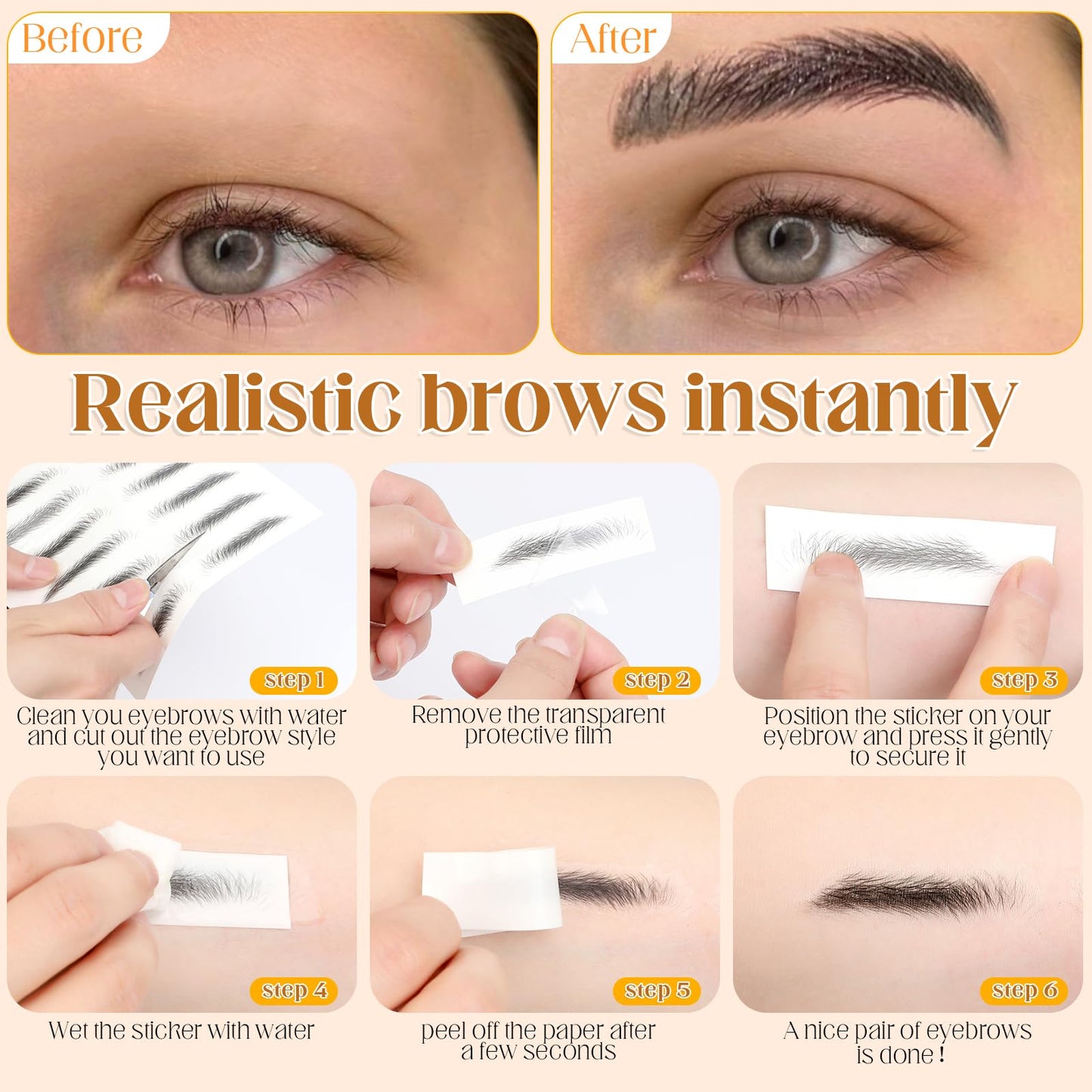 20 Sheets 180 Pairs Eyebrow Tattoo Sticker Waterproof 4D Hair-Like Natural Fake Tattoo Eyebrows Transfers Stickers Peel Off Brows Grooming Shaping Makeup Sticker for Women Girls,Black