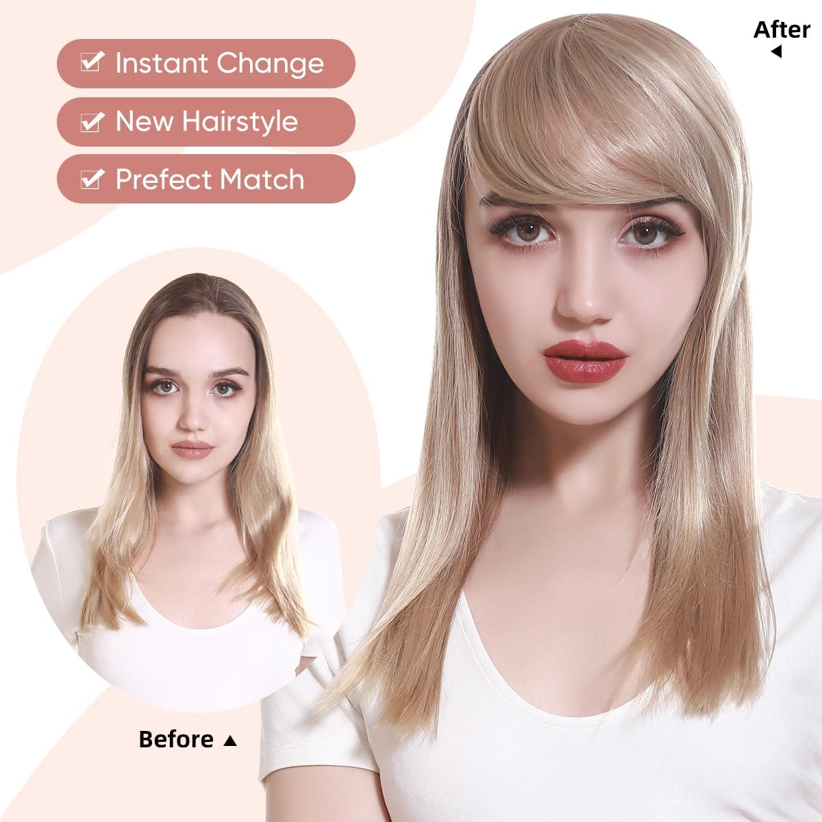 SARLA Clip in Side Bangs Extension Straight Synthetic Fake Bangs One Piece for Women Coffee Brown