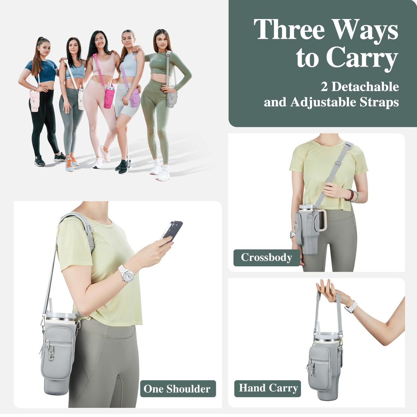 linmaya Water Bottle Carrier Bag with Phone Pocket for Stanley Cup 40/30oz,Insulated Neoprene Water Bottle Holder Cross-boday Bag with Adjustable Shoulder & Handheld Strap Stanley Cup Accessories