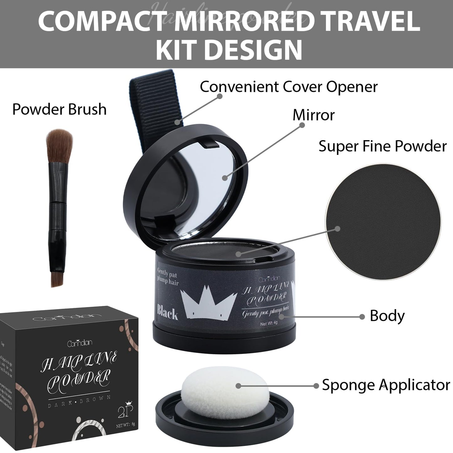2 Pack Hairline Powder for Women and Men, Used to Root Touch Up Hair Color, Thinning and Gray Hair Coverage and Bald Spots Coverage, Black