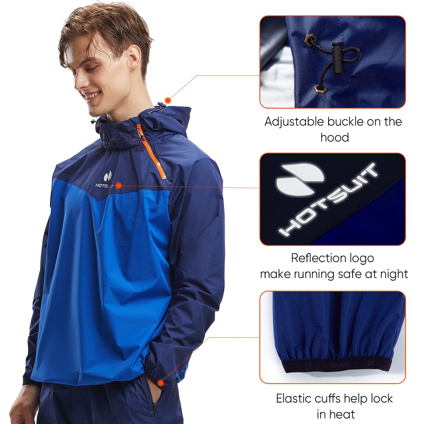 HOTSUIT Sauna Jacket for Men Workout Weight Loss Sauna Shirts, Navy, S