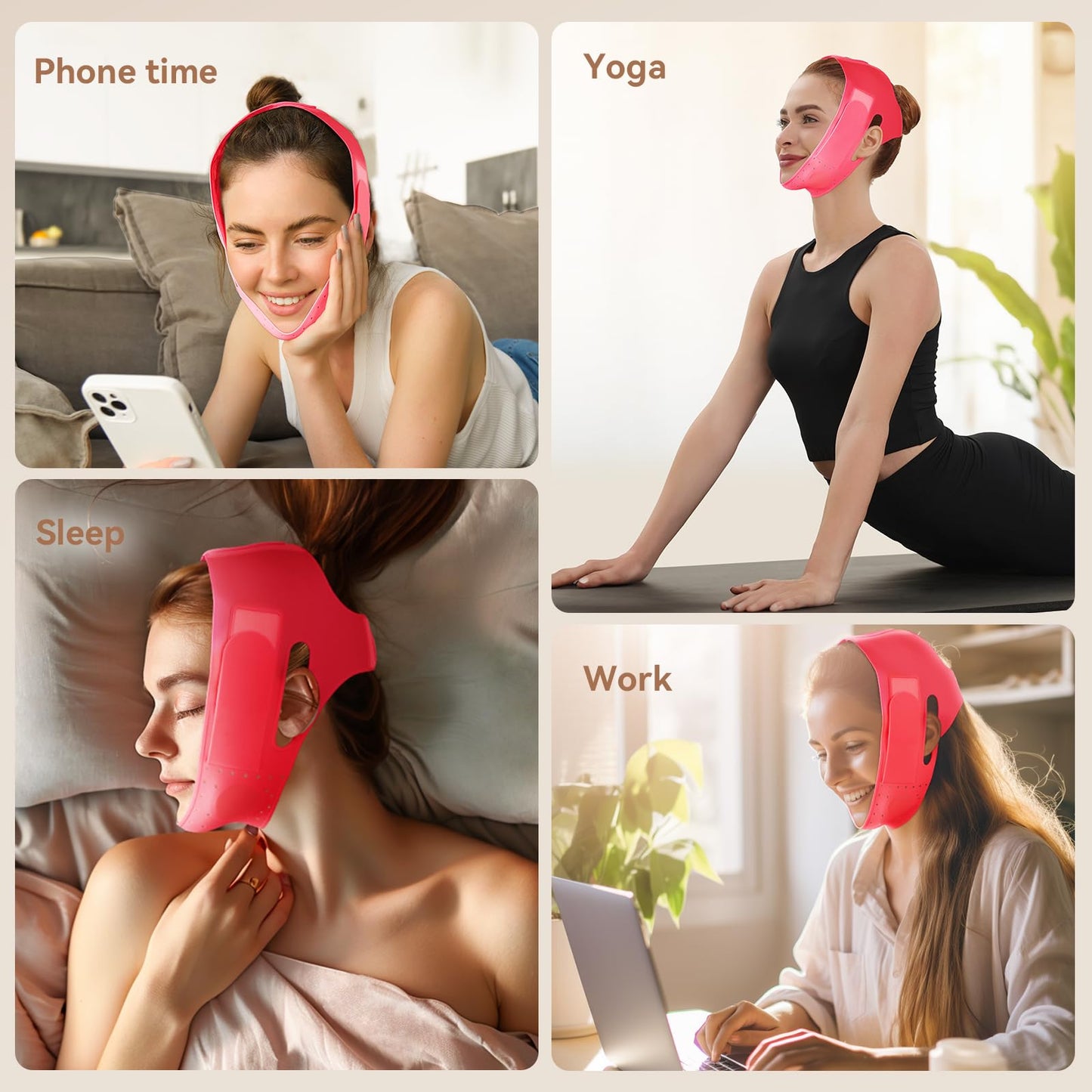 Reusable V Line Silicone Face Strap, Soft Silicone Chin Strap for Women 23-27 Inches (powdered)